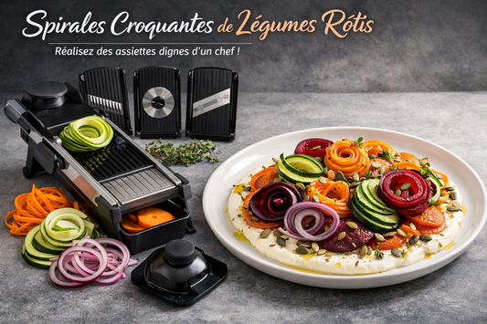 Spirales croquantes de légumes rôtis & crème salée au fromage frais