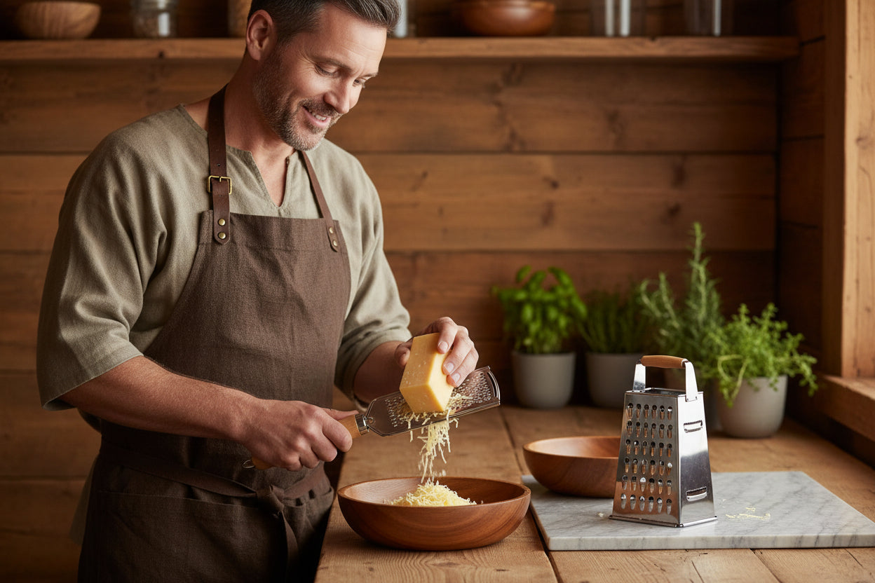 Râpe à fromage râpe du queux directement au dessus du plat
